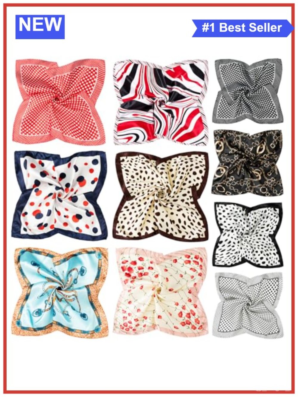 10 Pc Satin Square Scarf Set 20x20 Polyester Neck Head Hair Scarves for Women